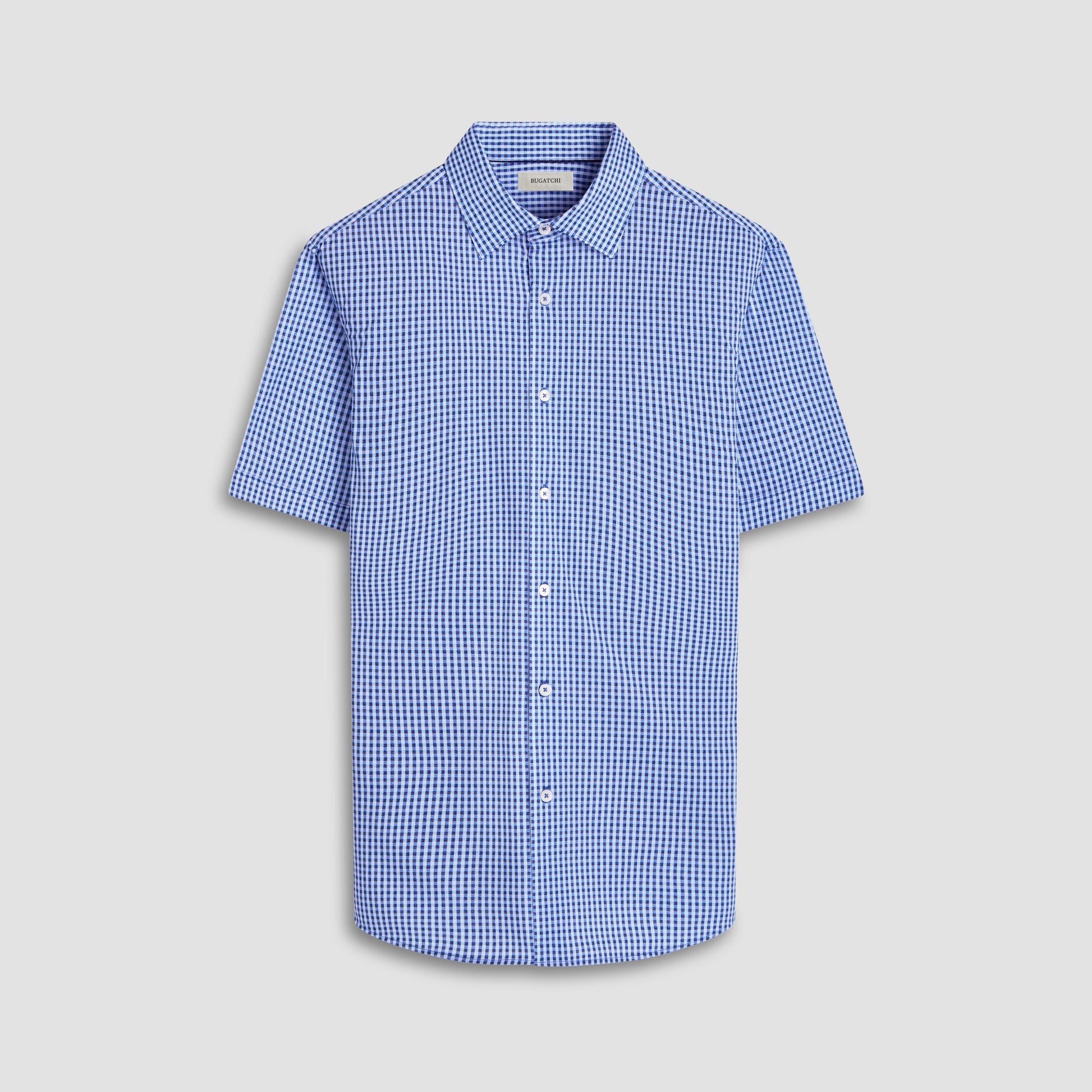 Bugatchi Miles Gingham Check OoohCotton® Short-Sleeve Shirt Classic Blue