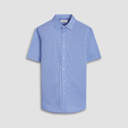 Bugatchi Miles Gingham Check OoohCotton® Short-Sleeve Shirt Classic Blue