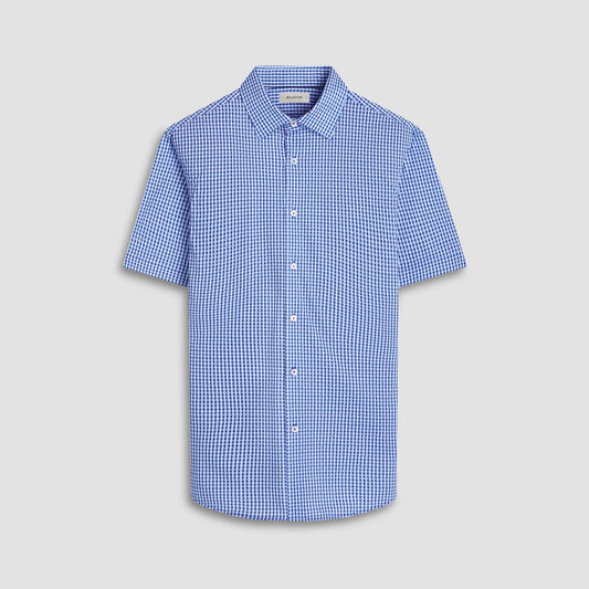 Bugatchi Miles Gingham Check OoohCotton® Short-Sleeve Shirt Classic Blue