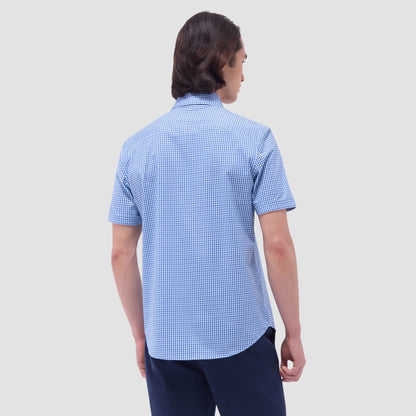 Bugatchi Miles Gingham Check OoohCotton® Short-Sleeve Shirt Classic Blue