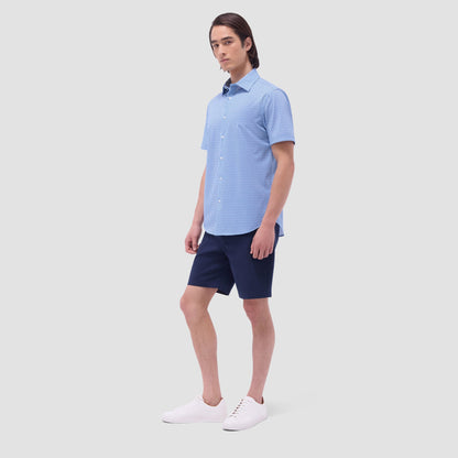 Bugatchi Miles Gingham Check OoohCotton® Short-Sleeve Shirt Classic Blue