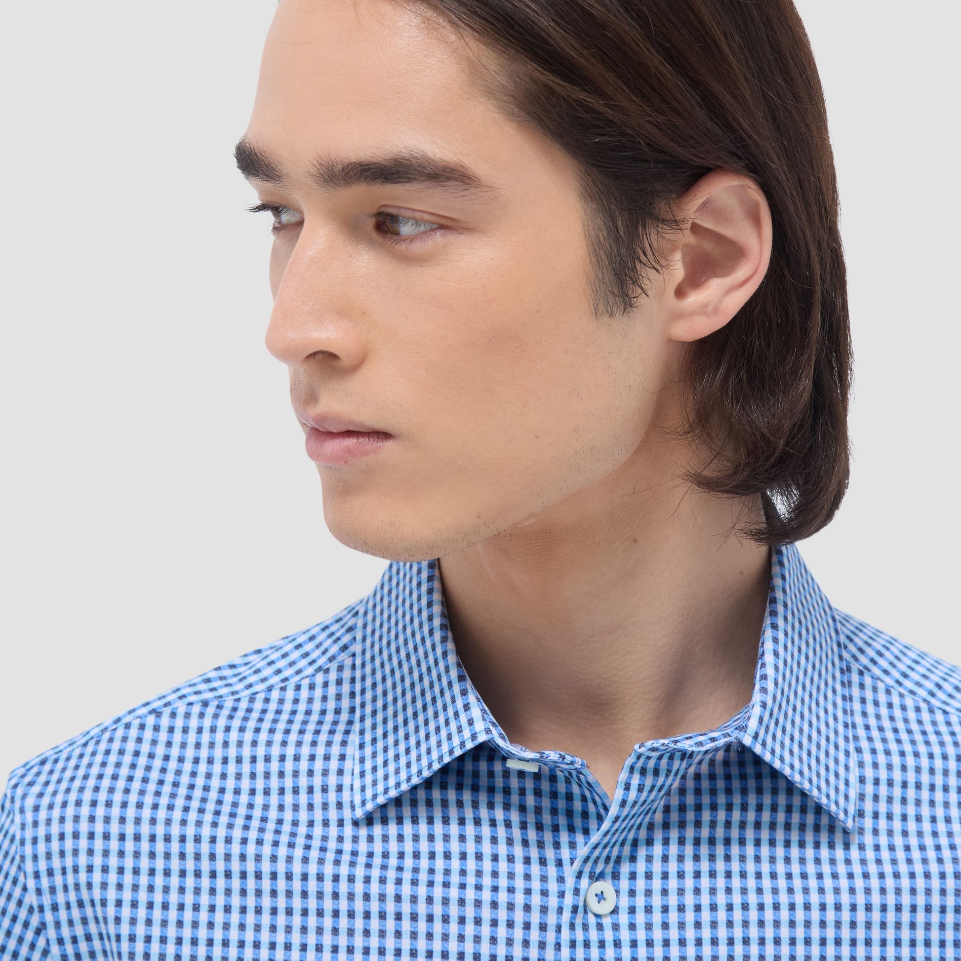 Bugatchi Miles Gingham Check OoohCotton® Short-Sleeve Shirt Classic Blue
