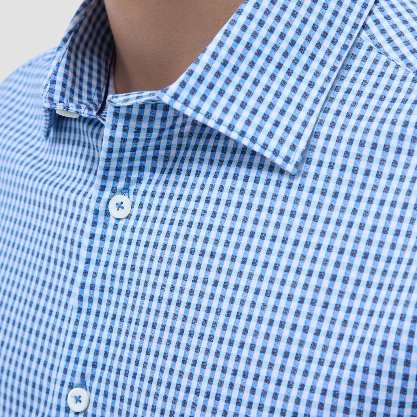 Bugatchi Miles Gingham Check OoohCotton® Short-Sleeve Shirt Classic Blue