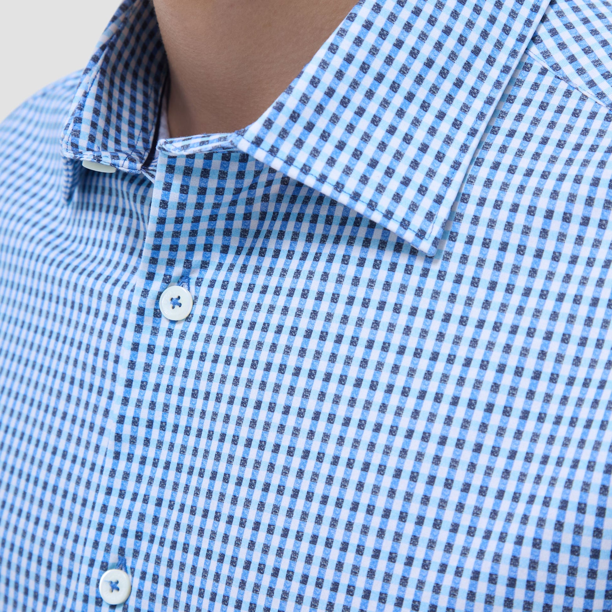 Bugatchi Miles Gingham Check OoohCotton® Short-Sleeve Shirt Classic Blue