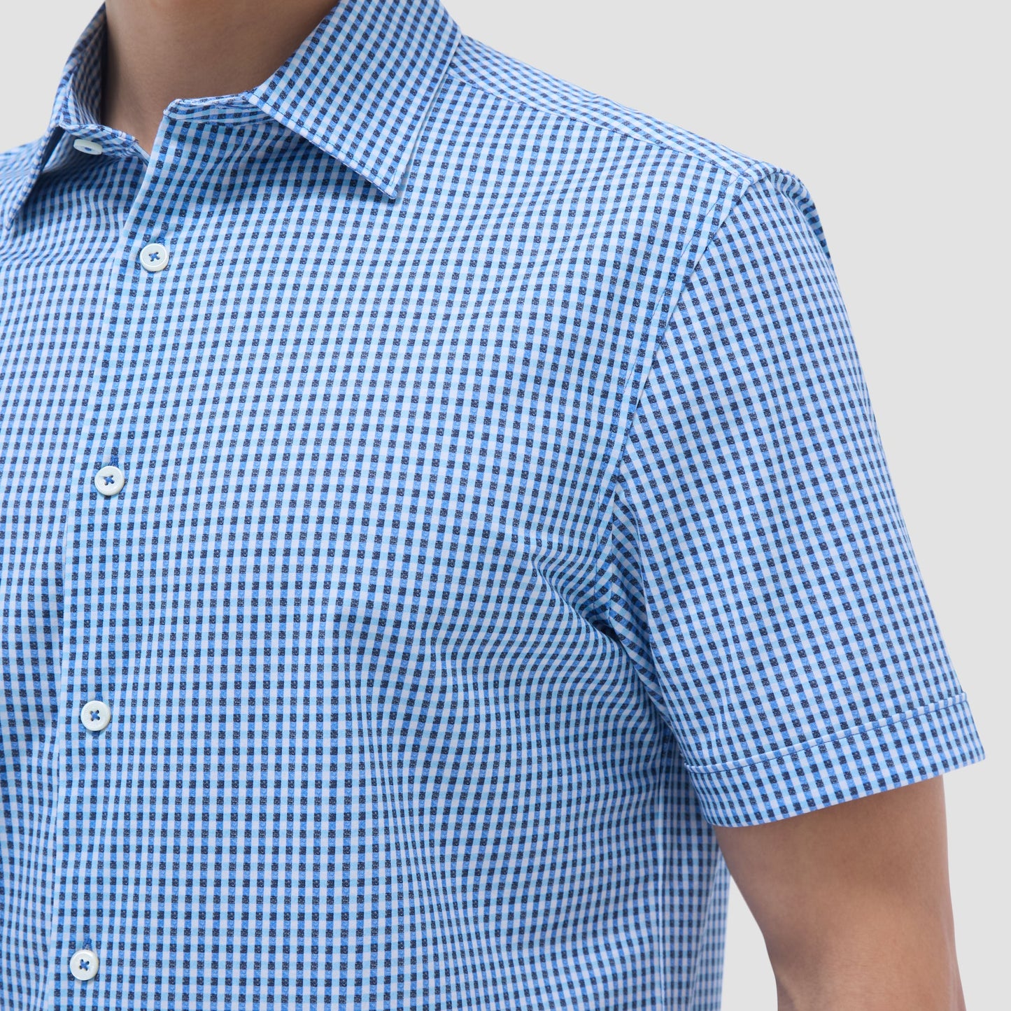 Bugatchi Miles Gingham Check OoohCotton® Short-Sleeve Shirt Classic Blue