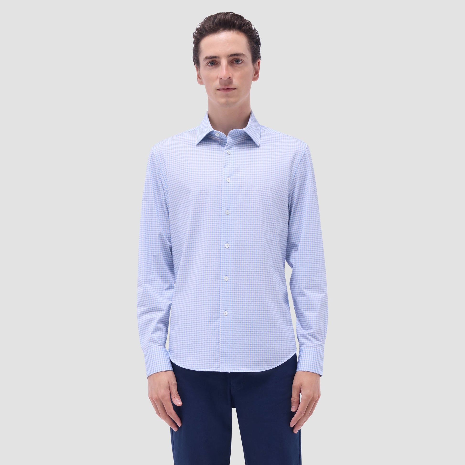 Bugatchi James Gingham Check OoohCotton® Shirt Air Blue