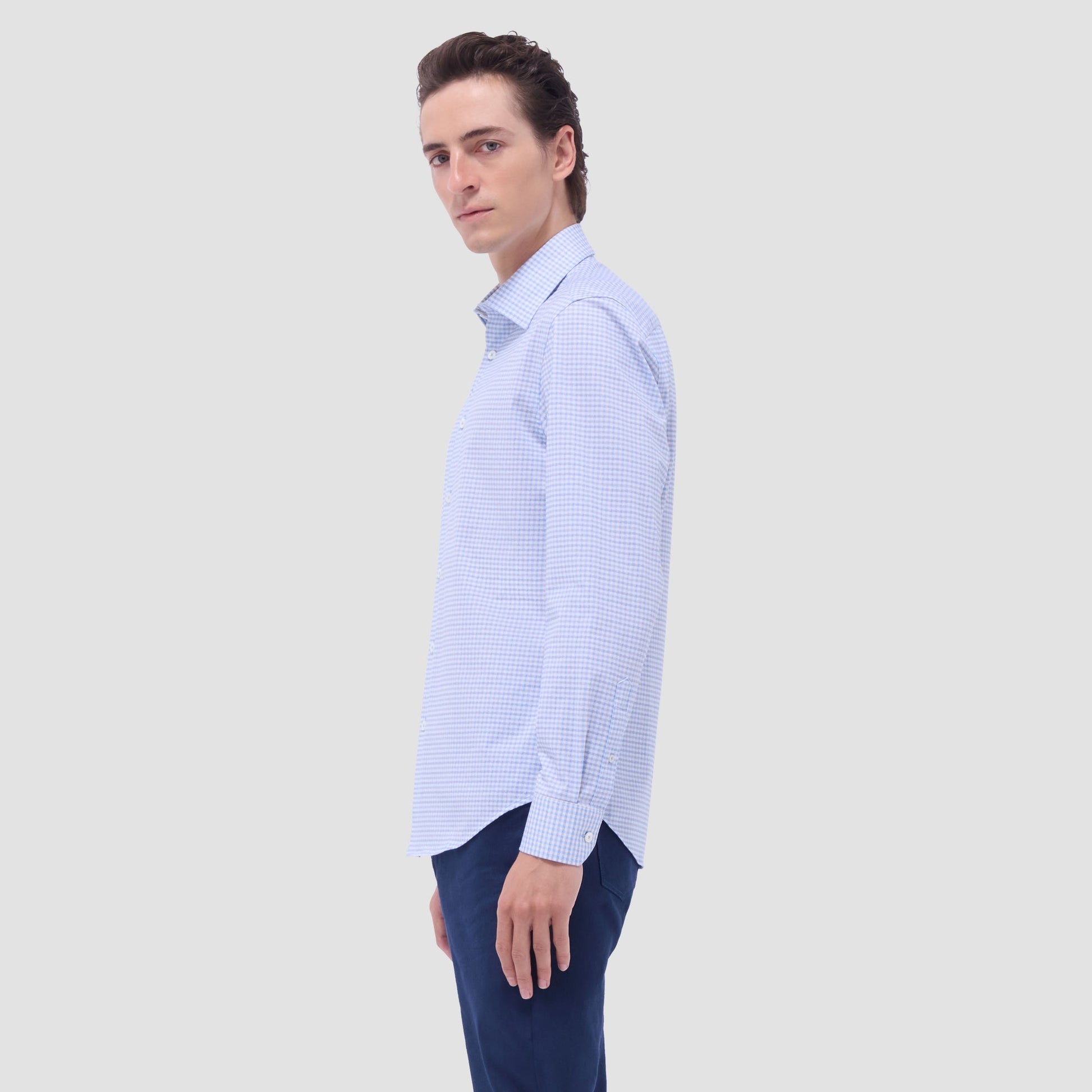 Bugatchi James Gingham Check OoohCotton® Shirt Air Blue