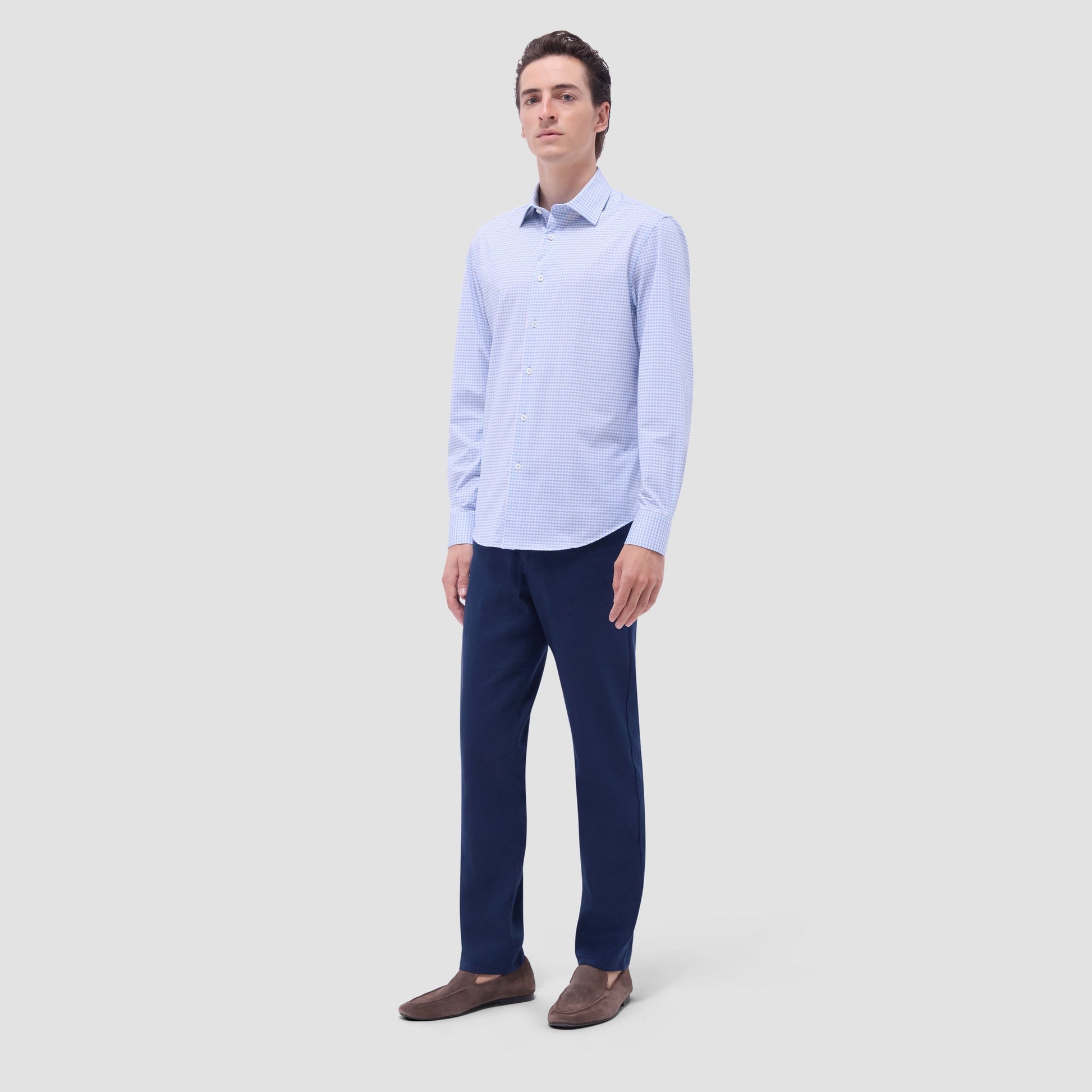 Bugatchi James Gingham Check OoohCotton® Shirt Air Blue