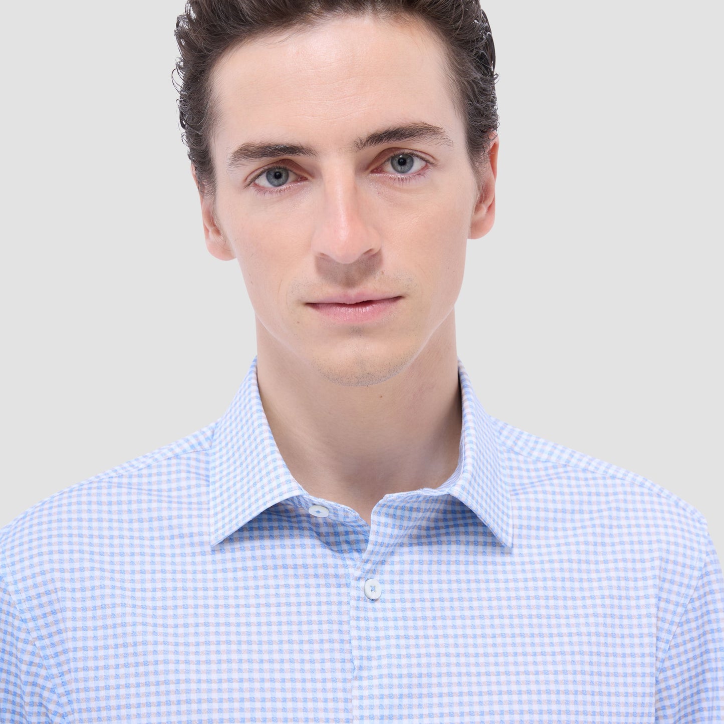 Bugatchi James Gingham Check OoohCotton® Shirt Air Blue