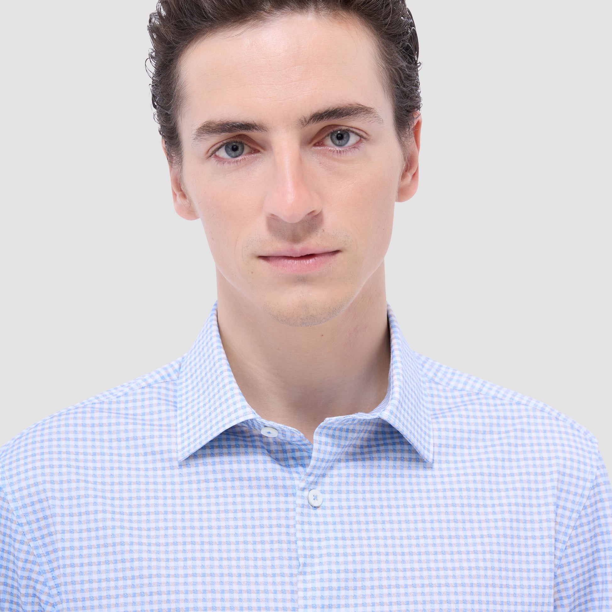 Bugatchi James Gingham Check OoohCotton® Shirt Air Blue