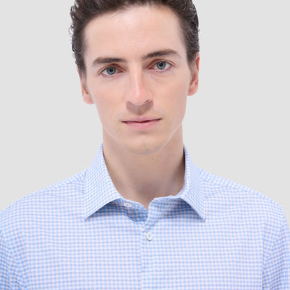 Bugatchi James Gingham Check OoohCotton® Shirt Air Blue