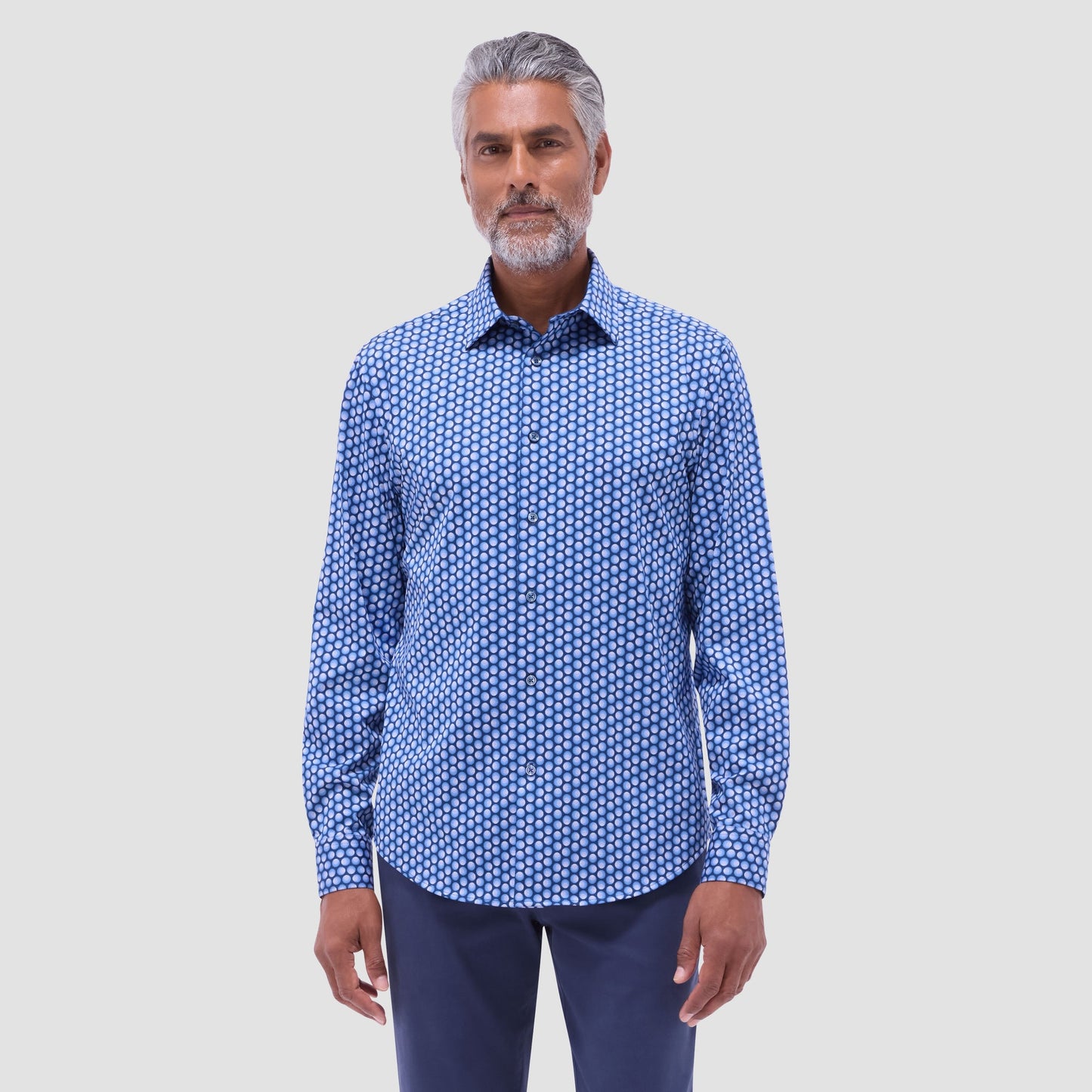 Bugatchi Jimmy Double-Sided Geometric & Solid OoohCotton® Shirt Cobalt