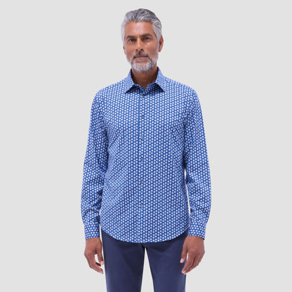 Bugatchi Jimmy Double-Sided Geometric & Solid OoohCotton® Shirt Cobalt