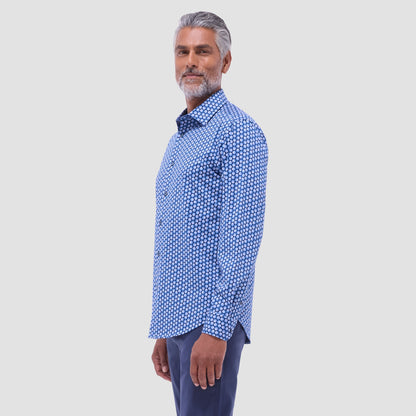 Bugatchi Jimmy Double-Sided Geometric & Solid OoohCotton® Shirt Cobalt