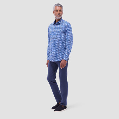Bugatchi Jimmy Double-Sided Geometric & Solid OoohCotton® Shirt Cobalt