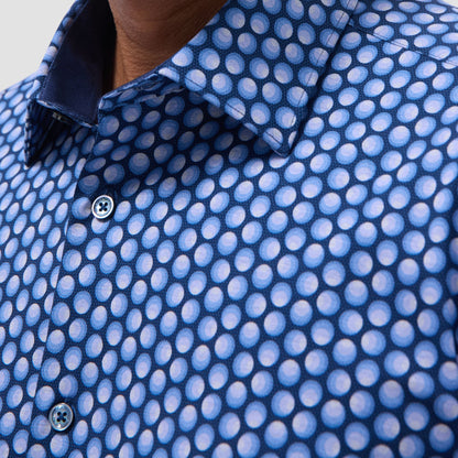 Bugatchi Jimmy Double-Sided Geometric & Solid OoohCotton® Shirt Cobalt