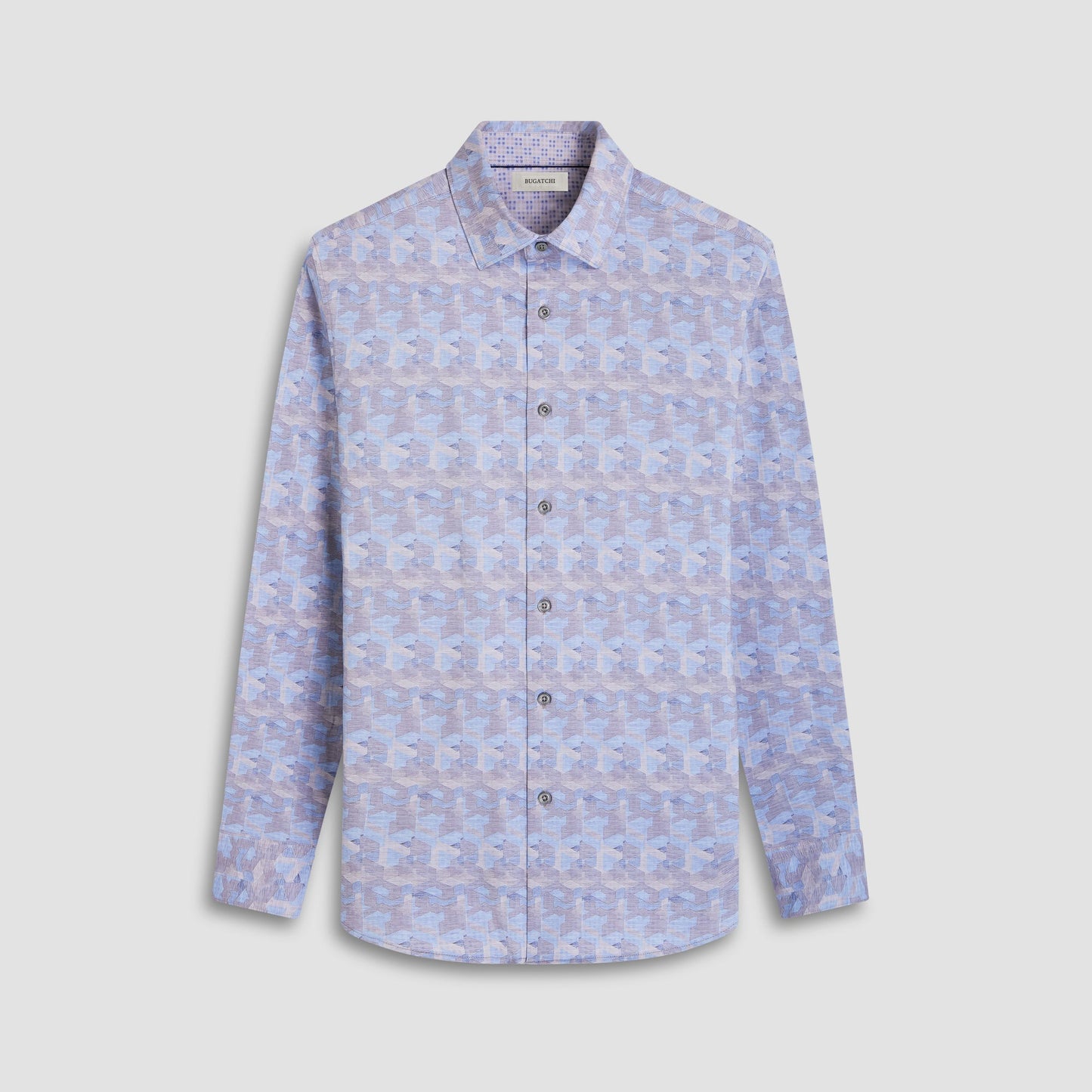 Bugatchi Jimmy Double-Sided Abstract & Check OoohCotton® Shirt Almond
