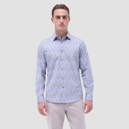 Bugatchi Jimmy Double-Sided Abstract & Check OoohCotton® Shirt Almond
