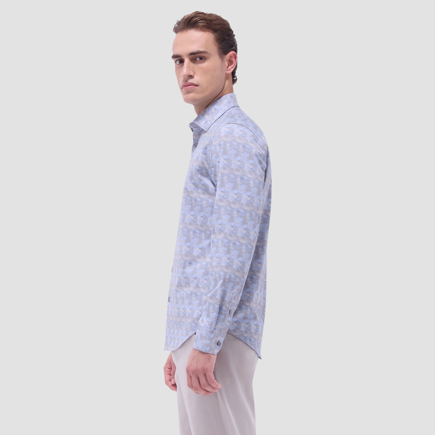 Bugatchi Jimmy Double-Sided Abstract & Check OoohCotton® Shirt Almond