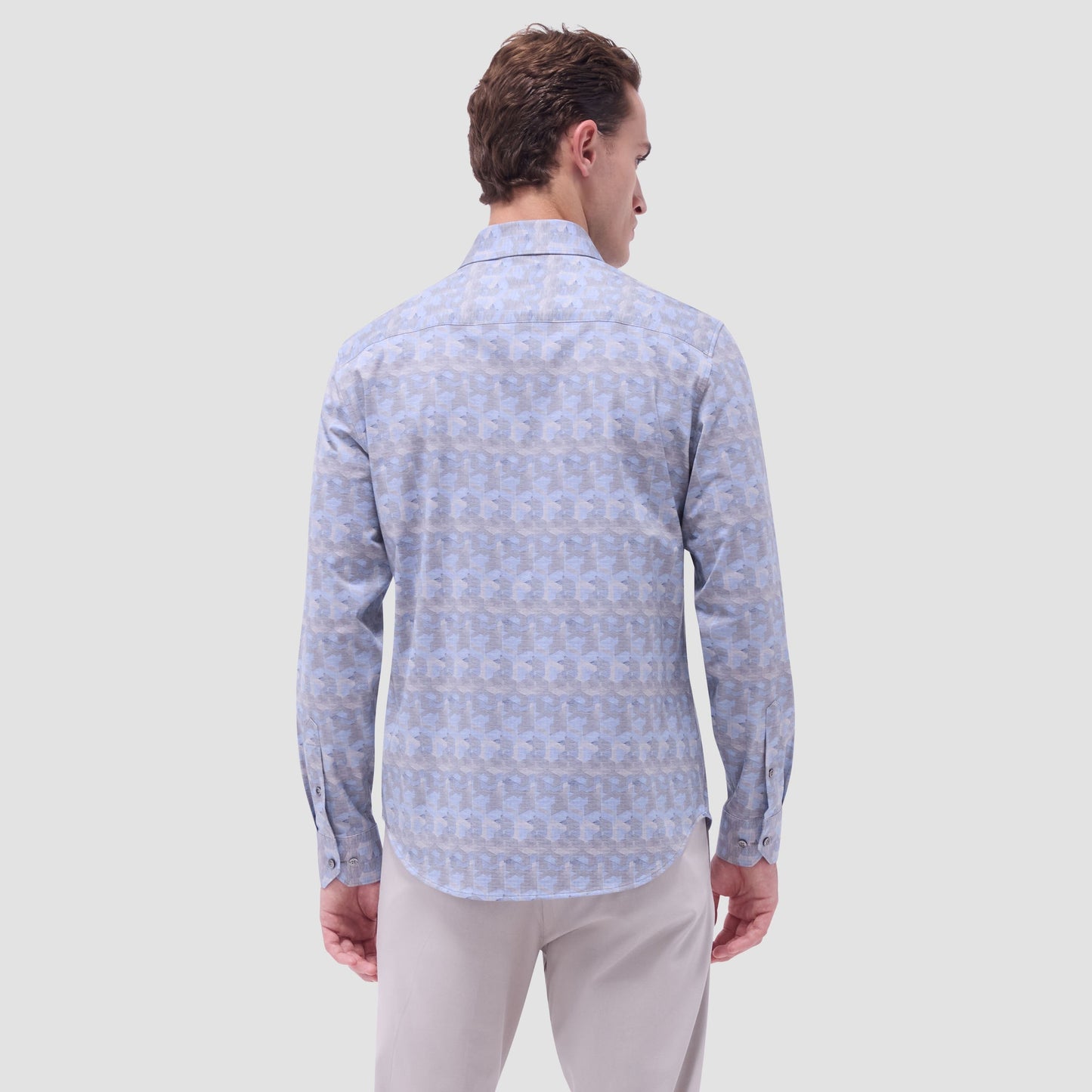 Bugatchi Jimmy Double-Sided Abstract & Check OoohCotton® Shirt Almond