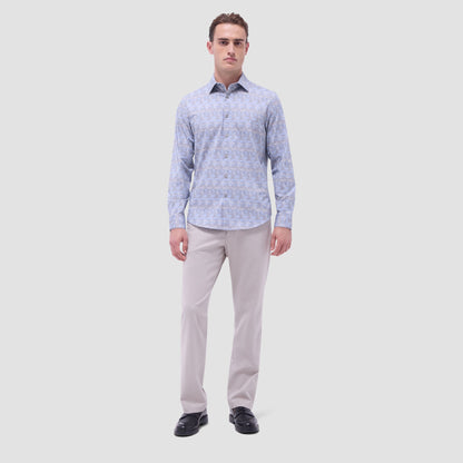 Bugatchi Jimmy Double-Sided Abstract & Check OoohCotton® Shirt Almond