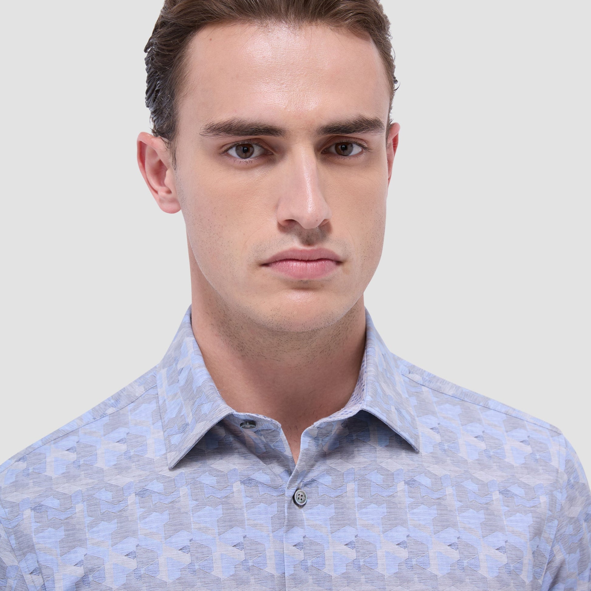 Bugatchi Jimmy Double-Sided Abstract & Check OoohCotton® Shirt Almond