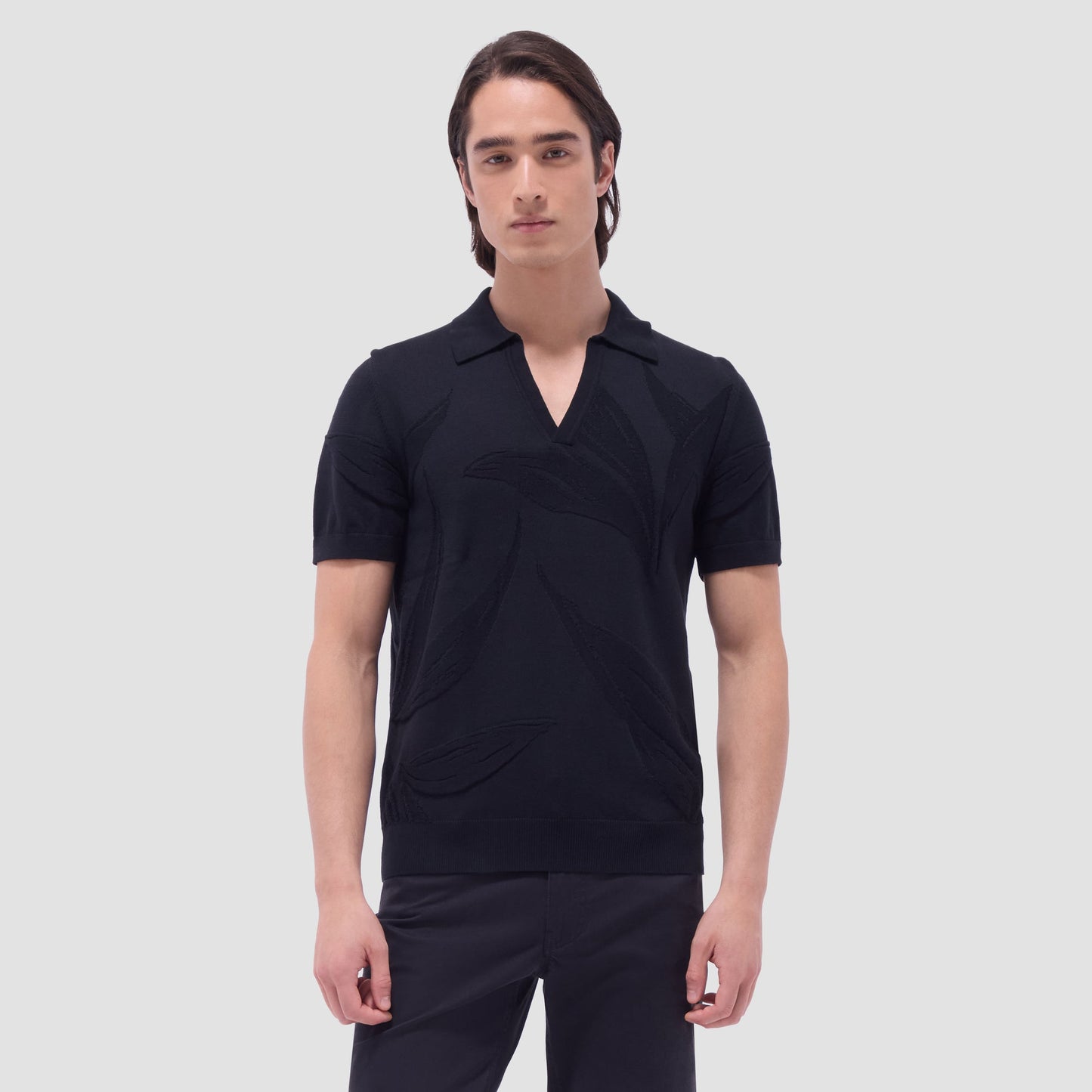 Bugatchi Abstract Short Sleeve Johnny Sweater Black