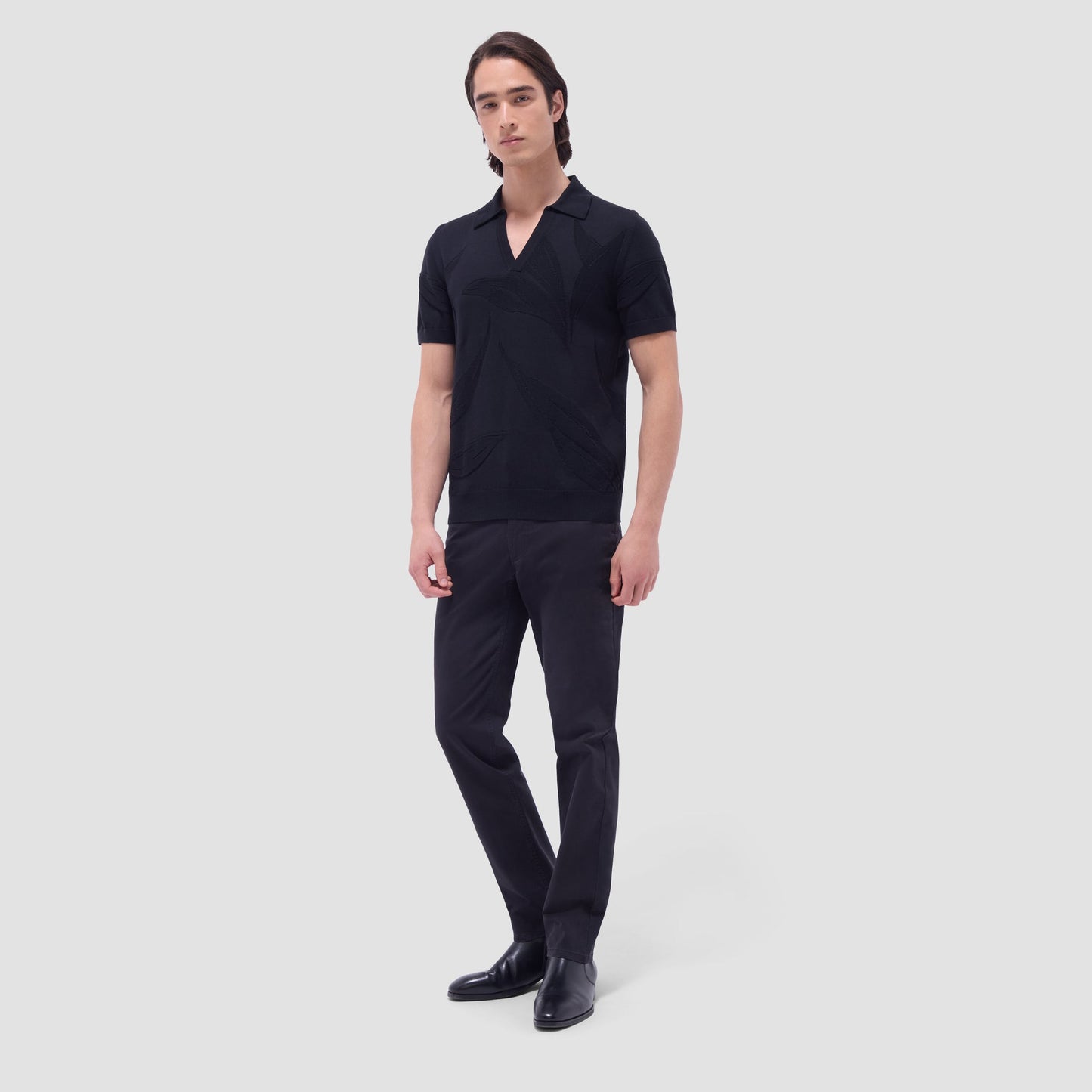 Bugatchi Abstract Short Sleeve Johnny Sweater Black