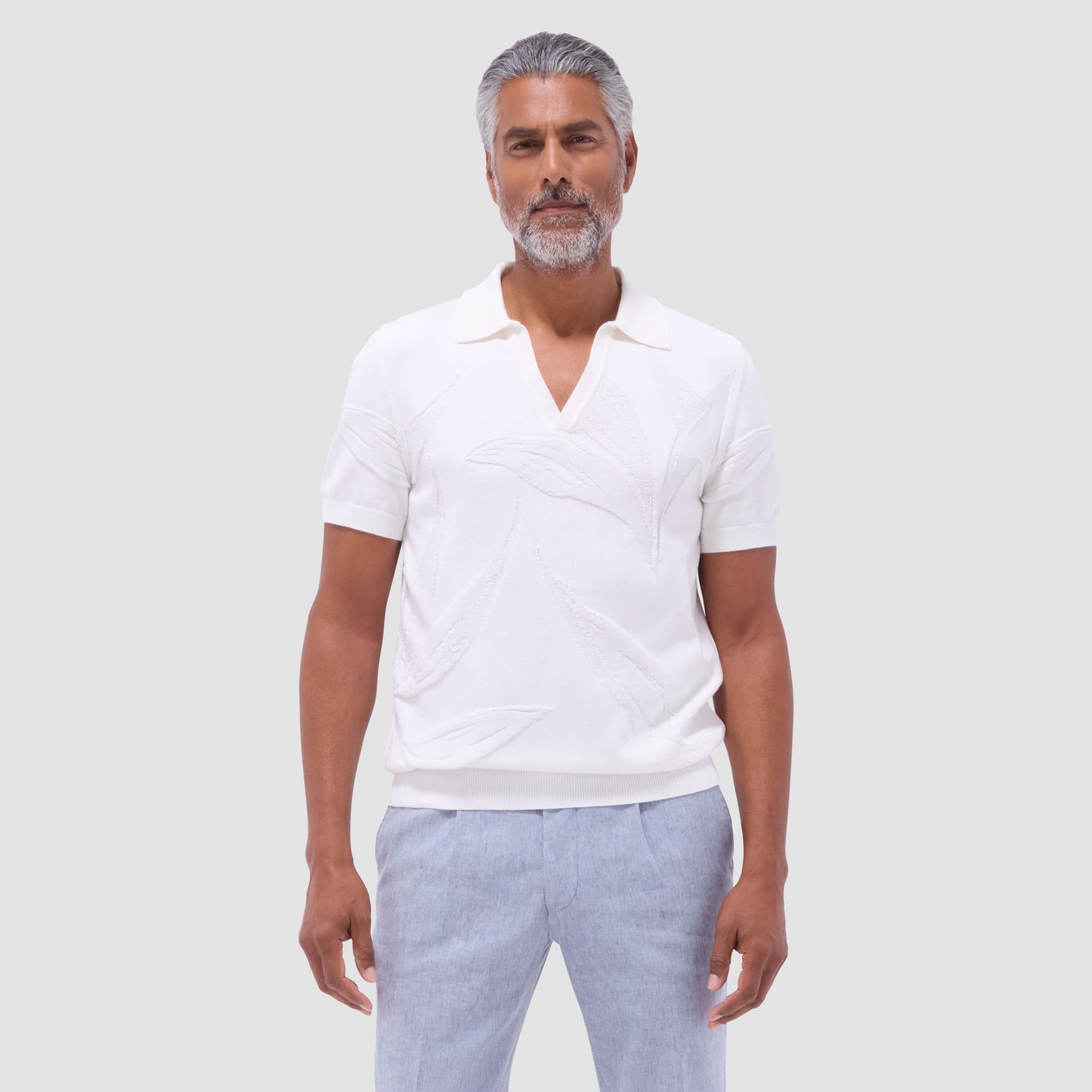 Bugatchi Abstract Short Sleeve Johnny Sweater Chalk