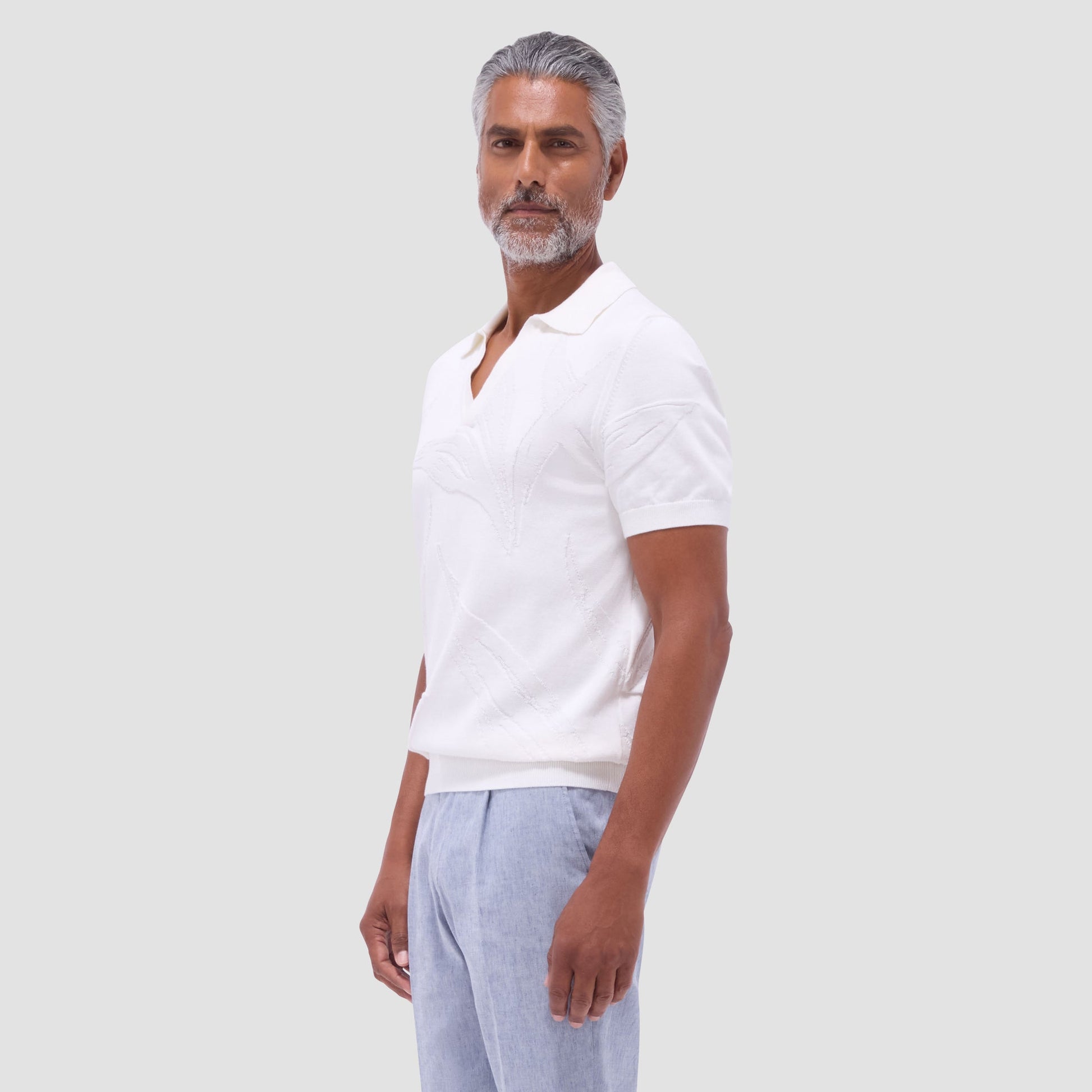 Bugatchi Abstract Short Sleeve Johnny Sweater Chalk