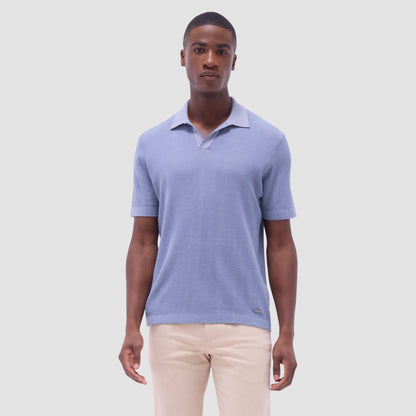 Bugatchi Two-Tone Rib Stitch Short Sleeve Johnny Sweater Lilac