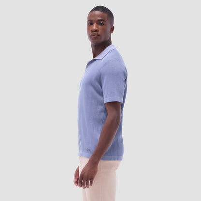 Bugatchi Two-Tone Rib Stitch Short Sleeve Johnny Sweater Lilac