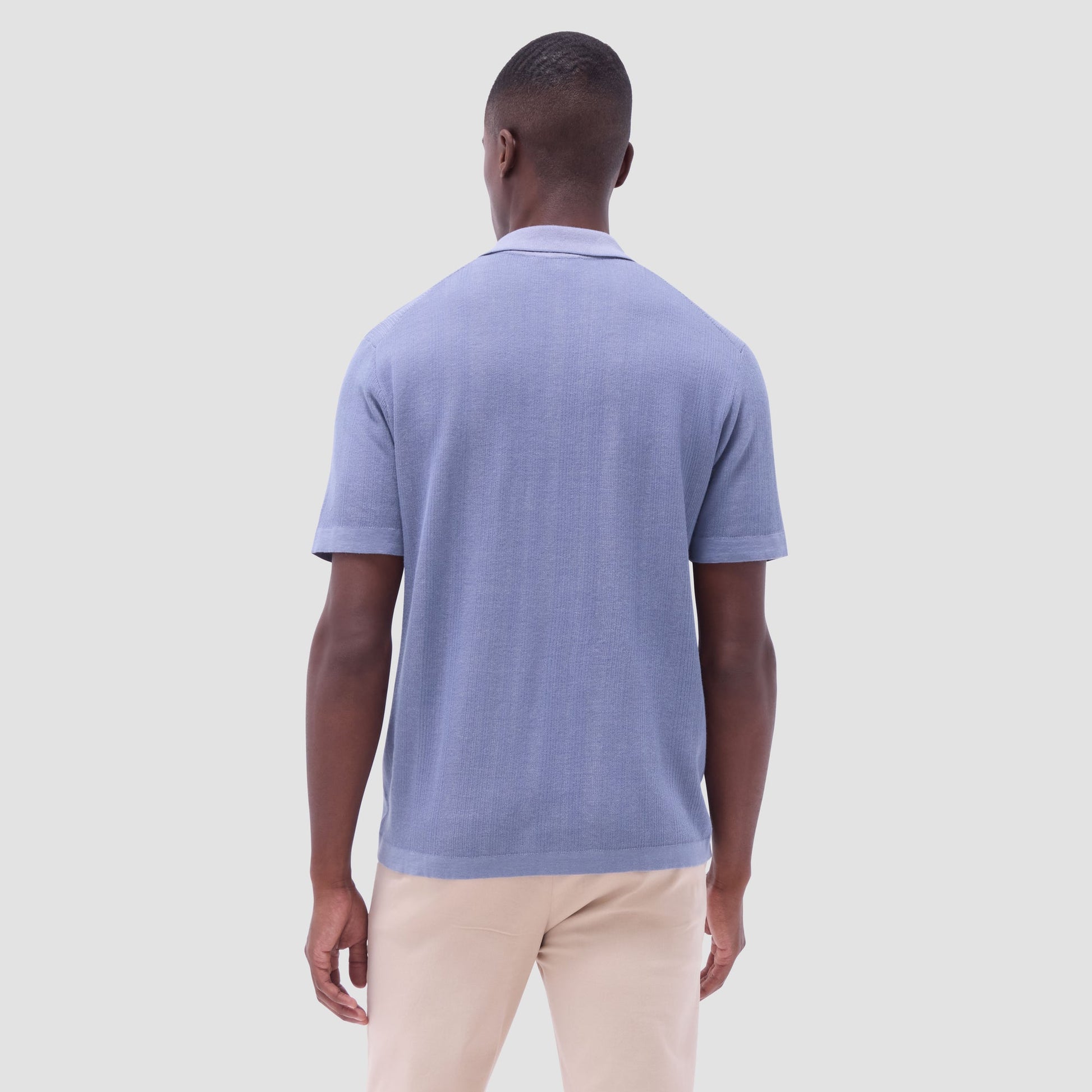 Bugatchi Two-Tone Rib Stitch Short Sleeve Johnny Sweater Lilac