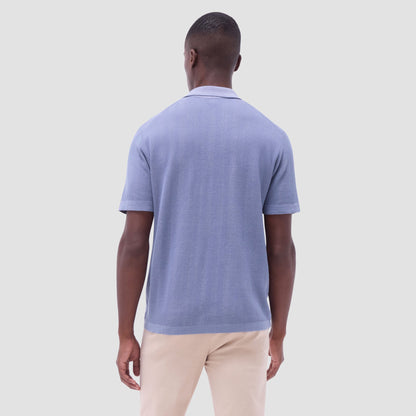 Bugatchi Two-Tone Rib Stitch Short Sleeve Johnny Sweater Lilac