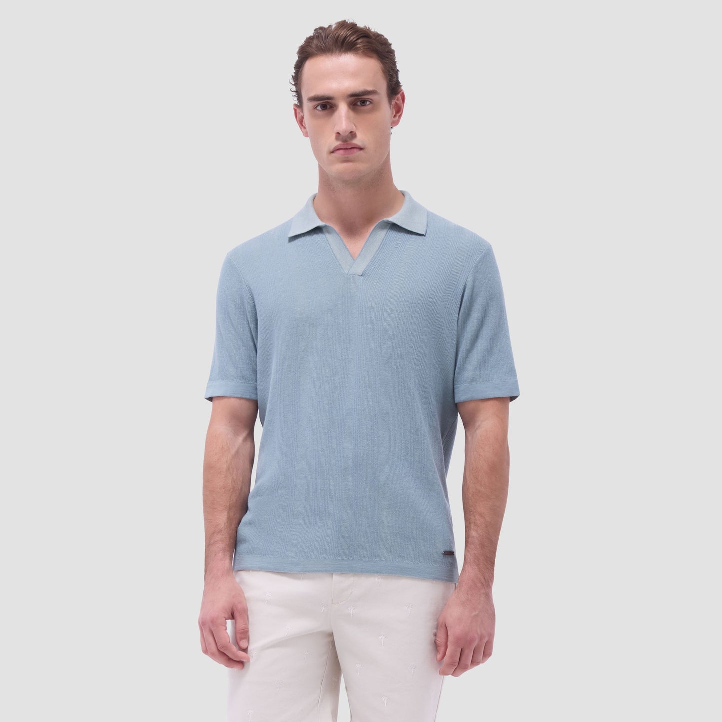 Bugatchi Two-Tone Rib Stitch Short Sleeve Johnny Sweater Mint