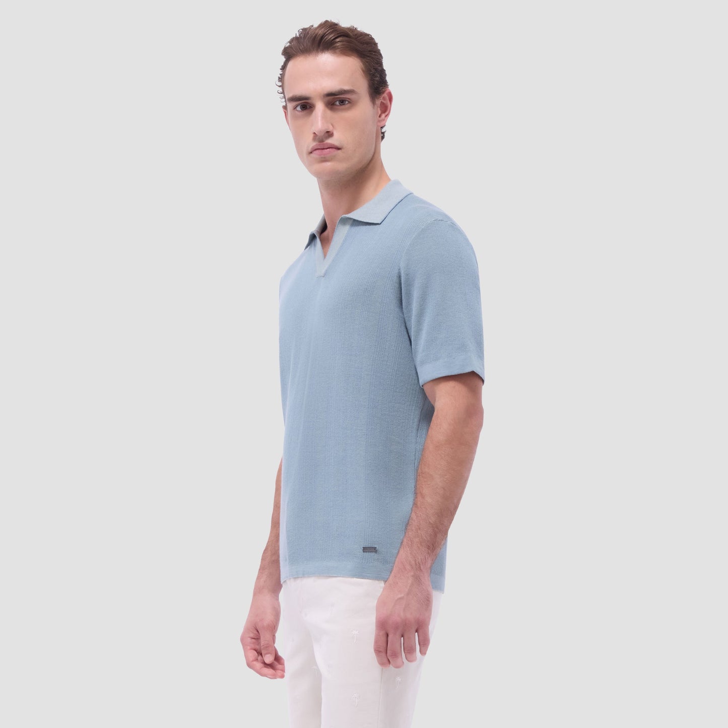 Bugatchi Two-Tone Rib Stitch Short Sleeve Johnny Sweater Mint