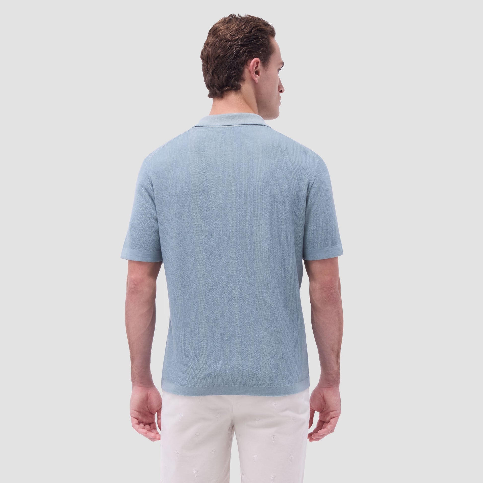 Bugatchi Two-Tone Rib Stitch Short Sleeve Johnny Sweater Mint
