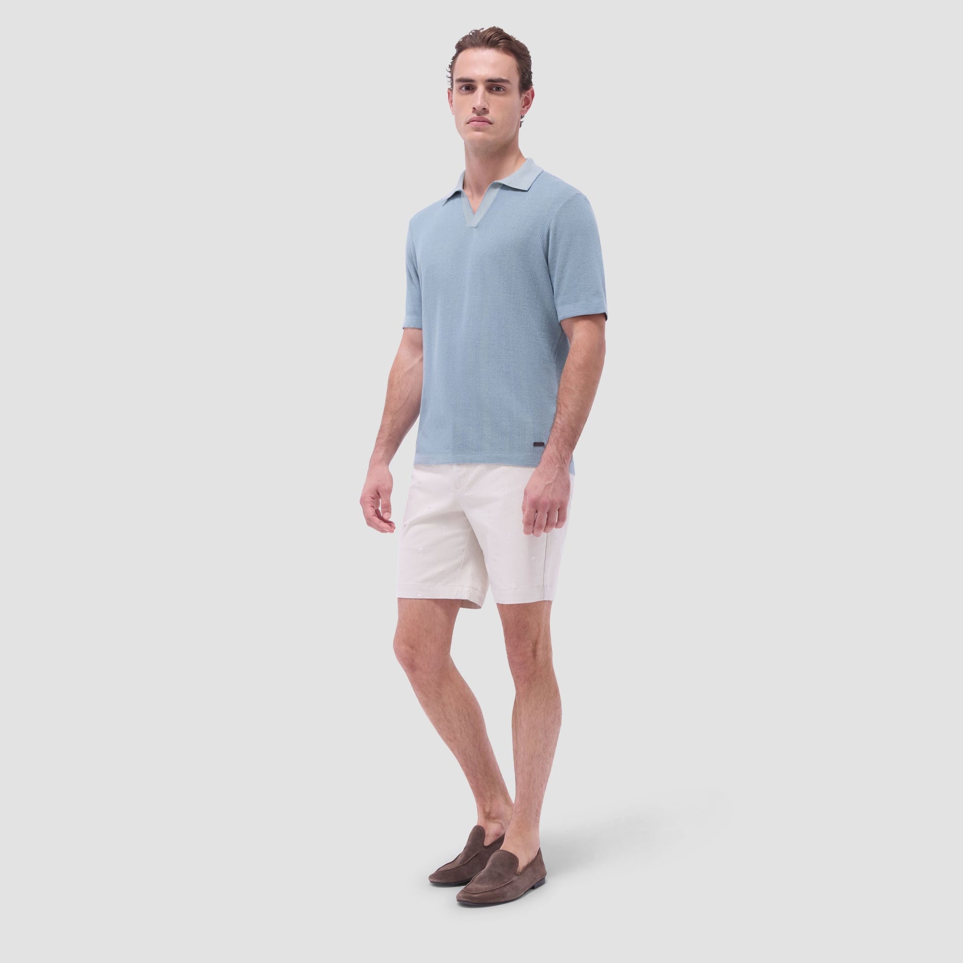 Bugatchi Two-Tone Rib Stitch Short Sleeve Johnny Sweater Mint