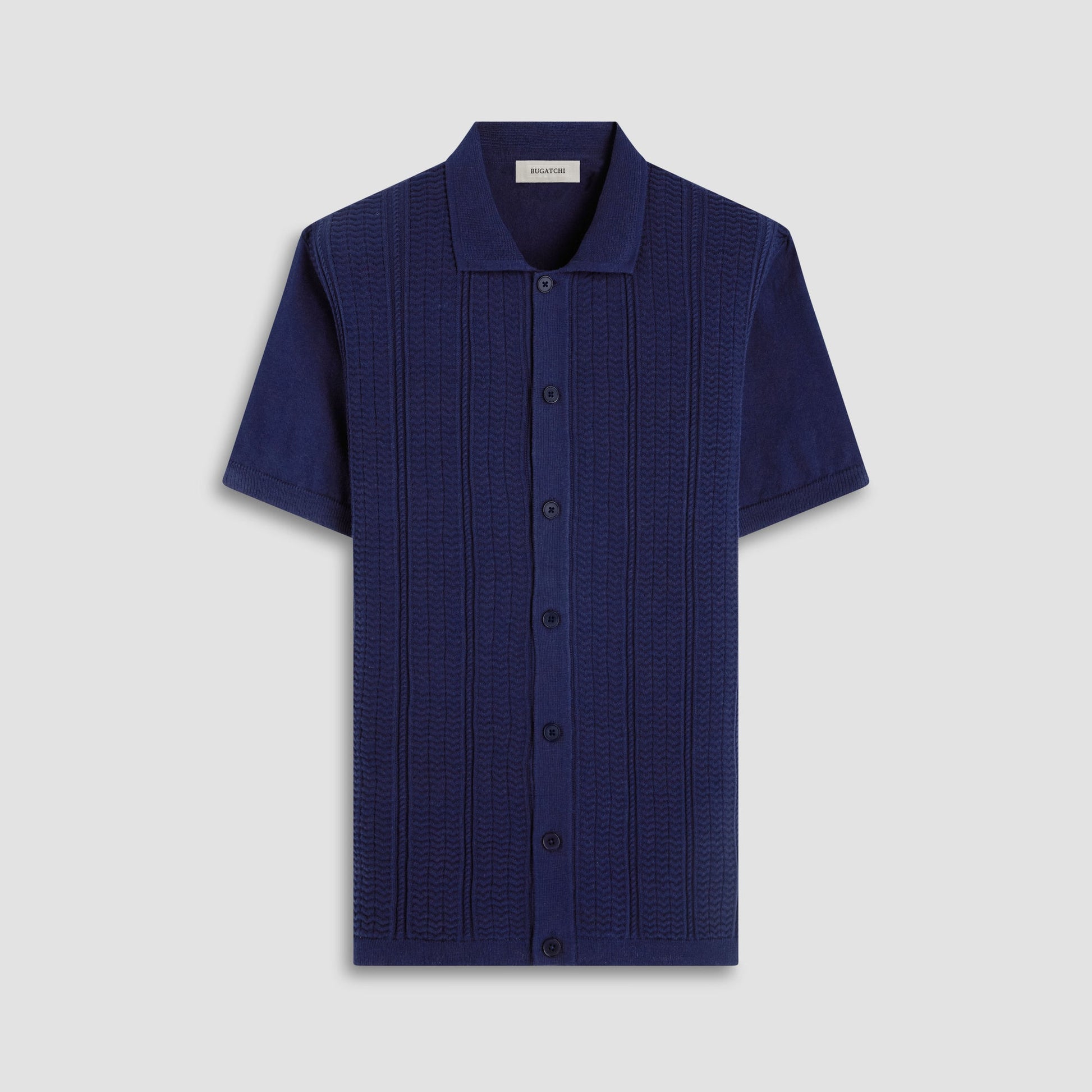 Bugatchi Textured Chevron Short Sleeve Knit Shirt Navy