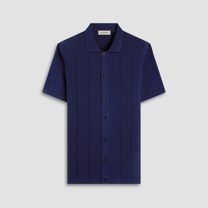 Bugatchi Textured Chevron Short Sleeve Knit Shirt Navy