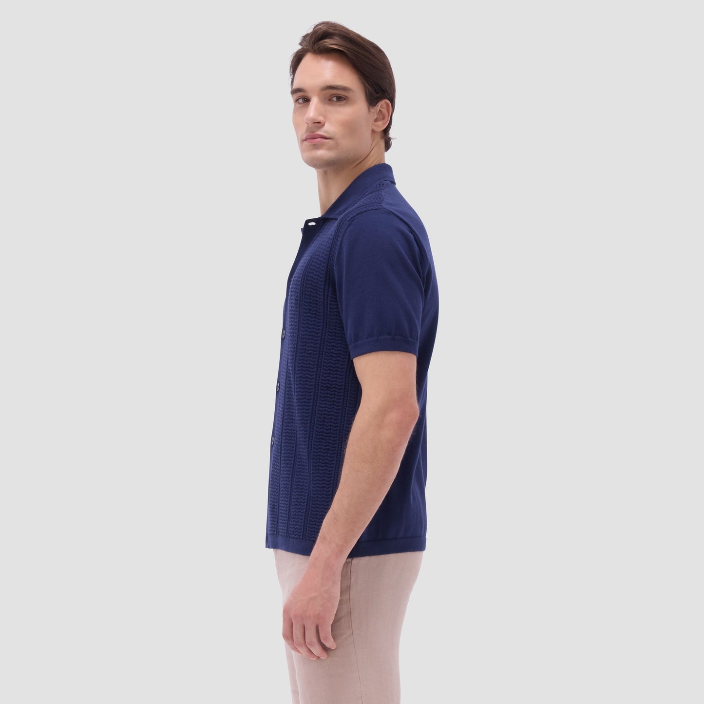 Bugatchi Textured Chevron Short Sleeve Knit Shirt Navy