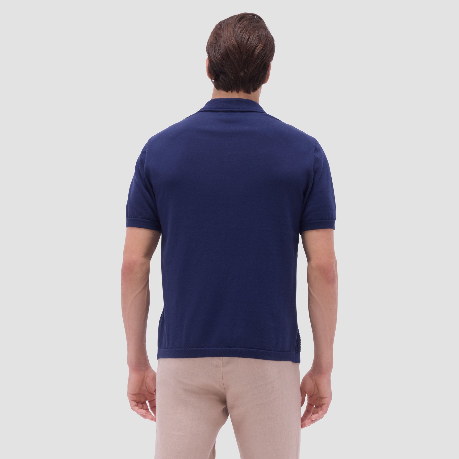 Bugatchi Textured Chevron Short Sleeve Knit Shirt Navy