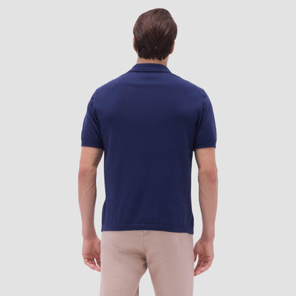 Bugatchi Textured Chevron Short Sleeve Knit Shirt Navy
