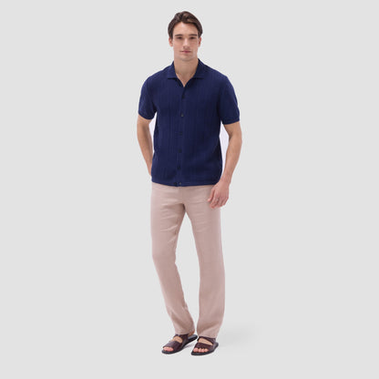 Bugatchi Textured Chevron Short Sleeve Knit Shirt Navy