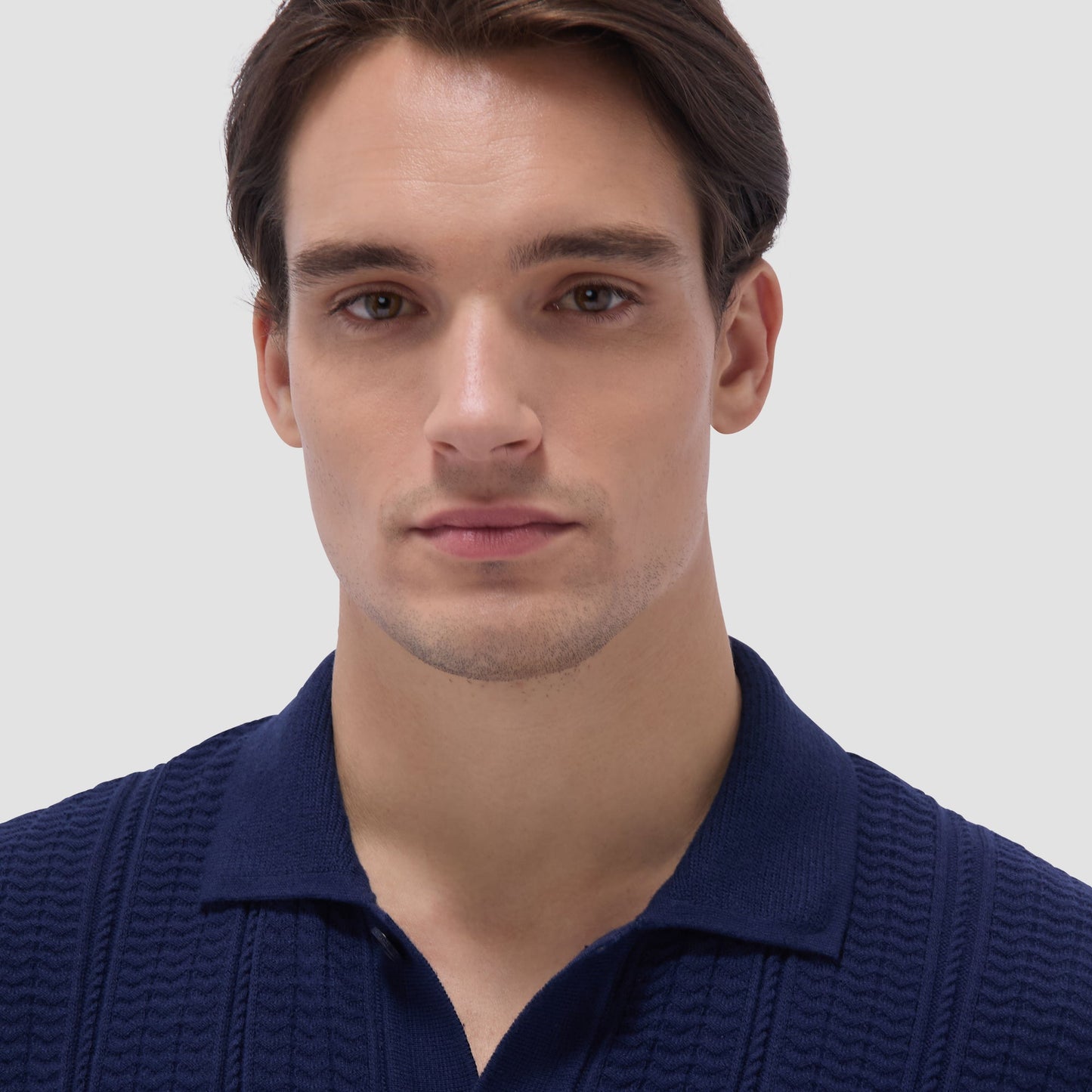 Bugatchi Textured Chevron Short Sleeve Knit Shirt Navy