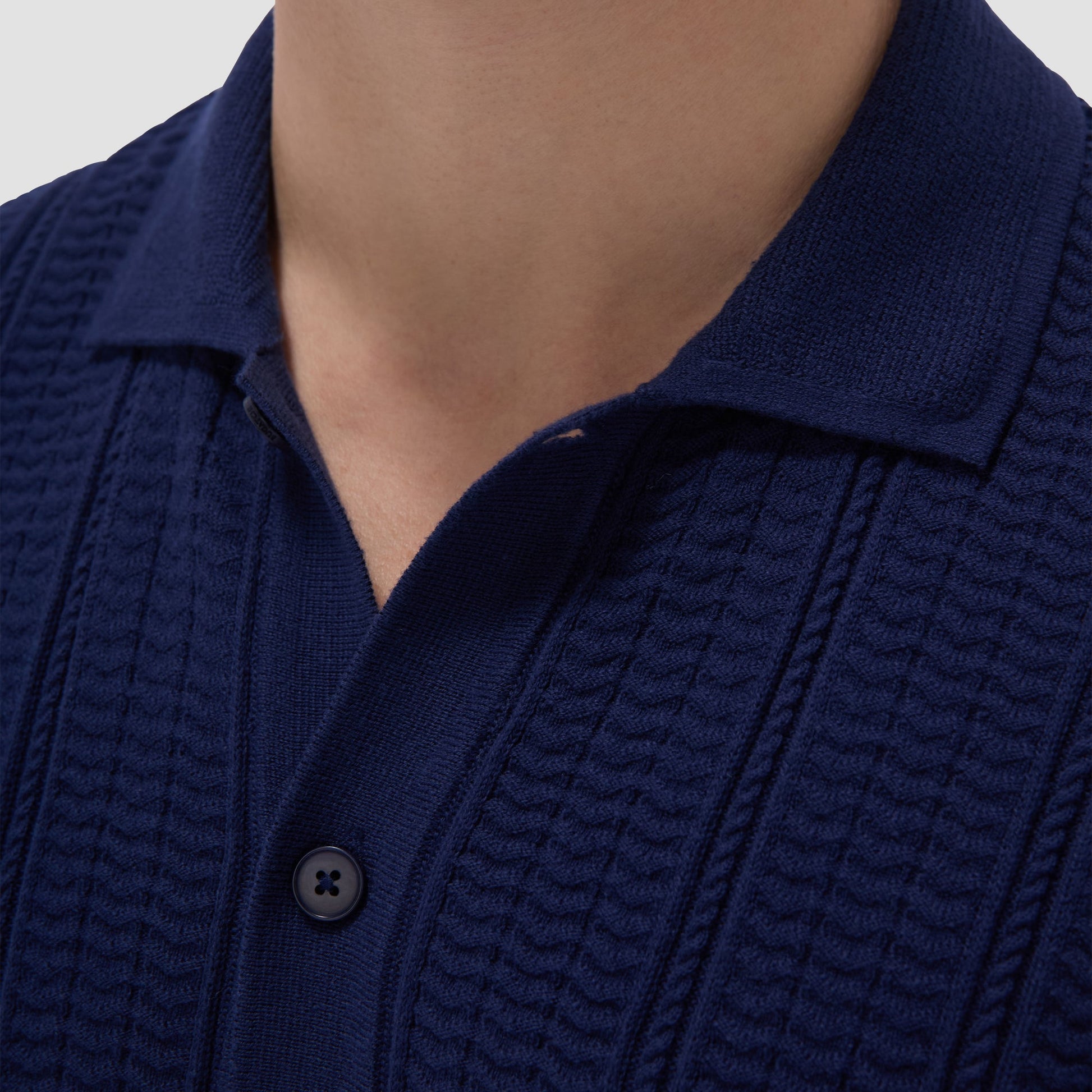 Bugatchi Textured Chevron Short Sleeve Knit Shirt Navy