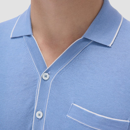 Bugatchi Jersey Knit Short Sleeve Johnny Sweater Air Blue
