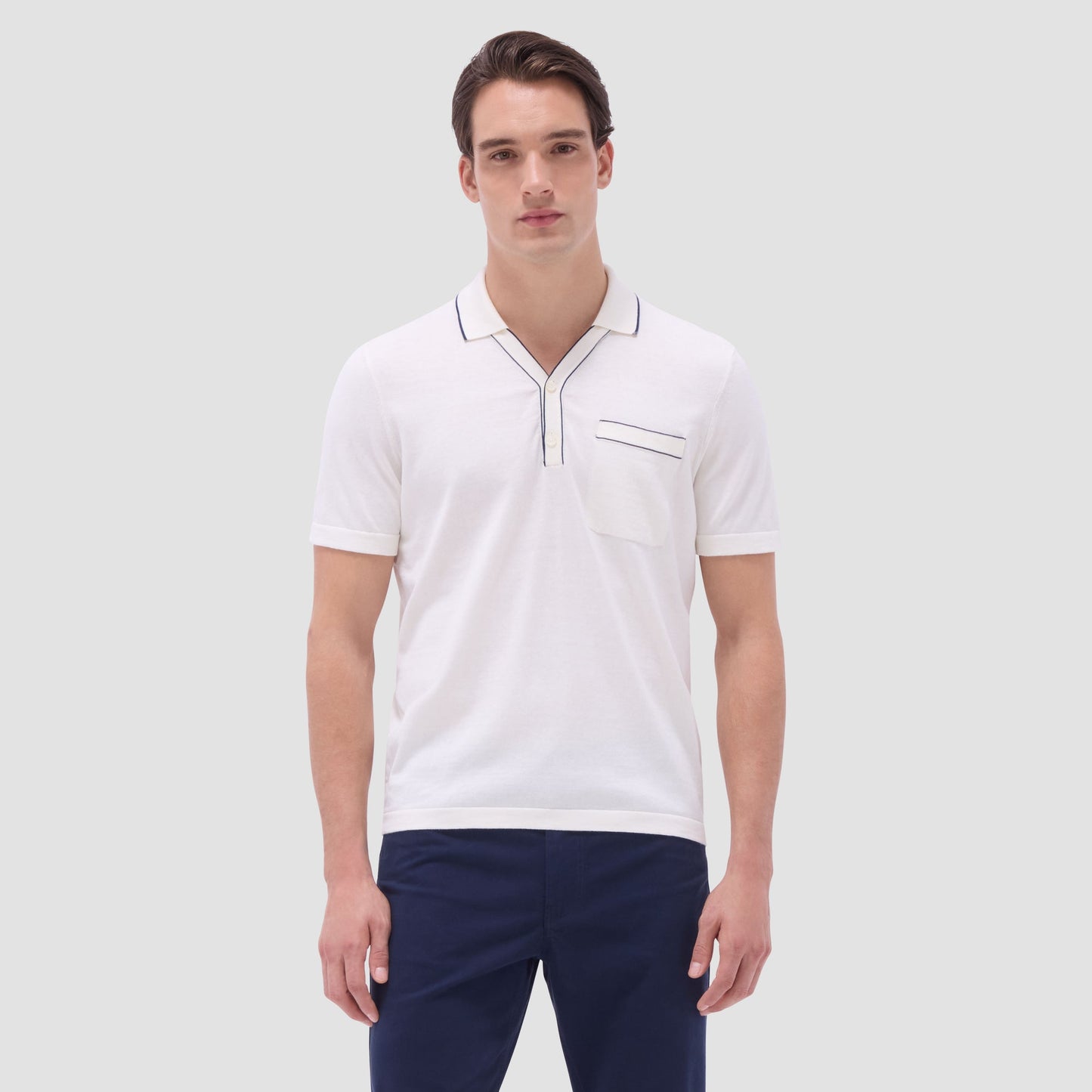 Bugatchi Jersey Knit Short Sleeve Johnny Sweater Chalk