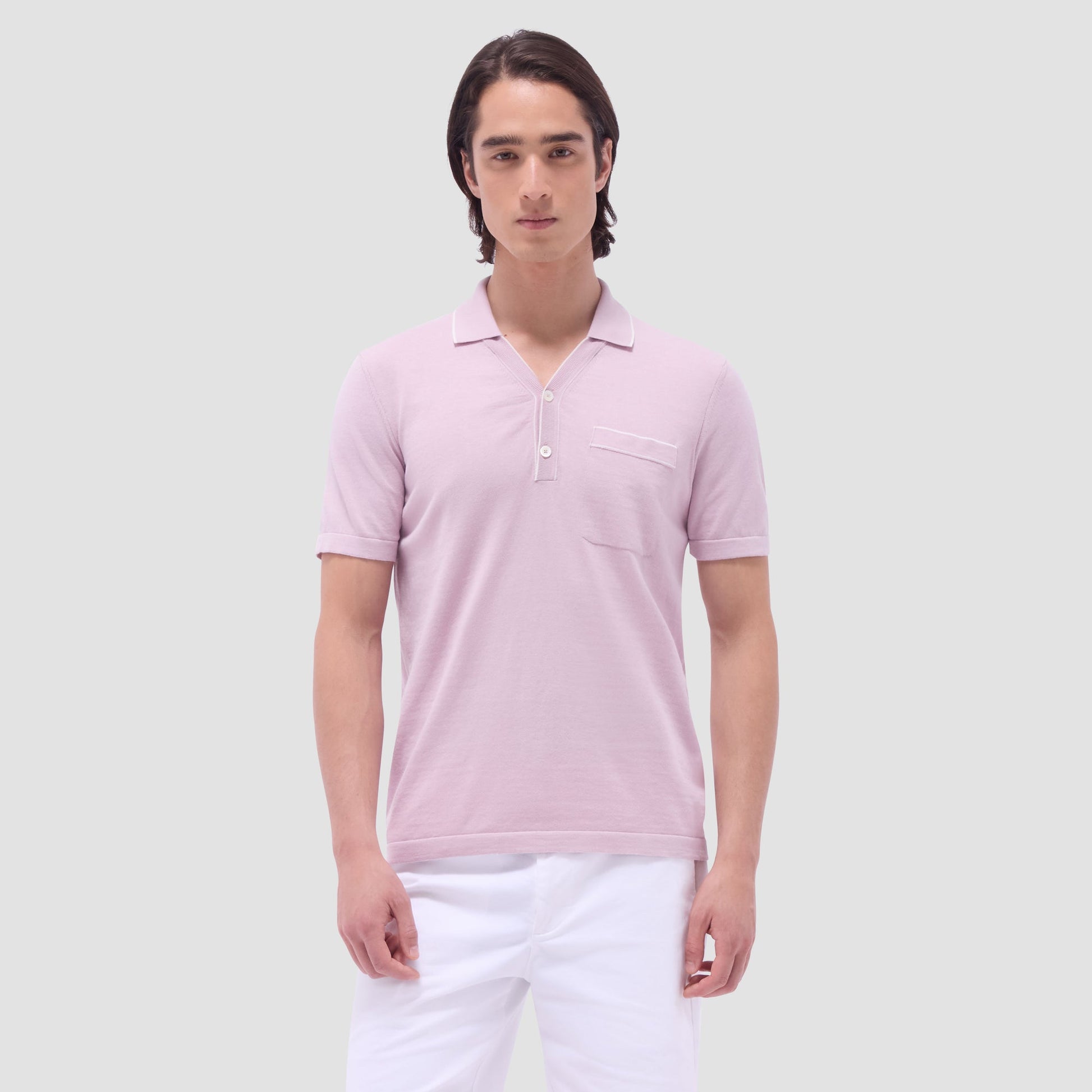 Bugatchi Jersey Knit Short Sleeve Johnny Sweater Dusty Pink