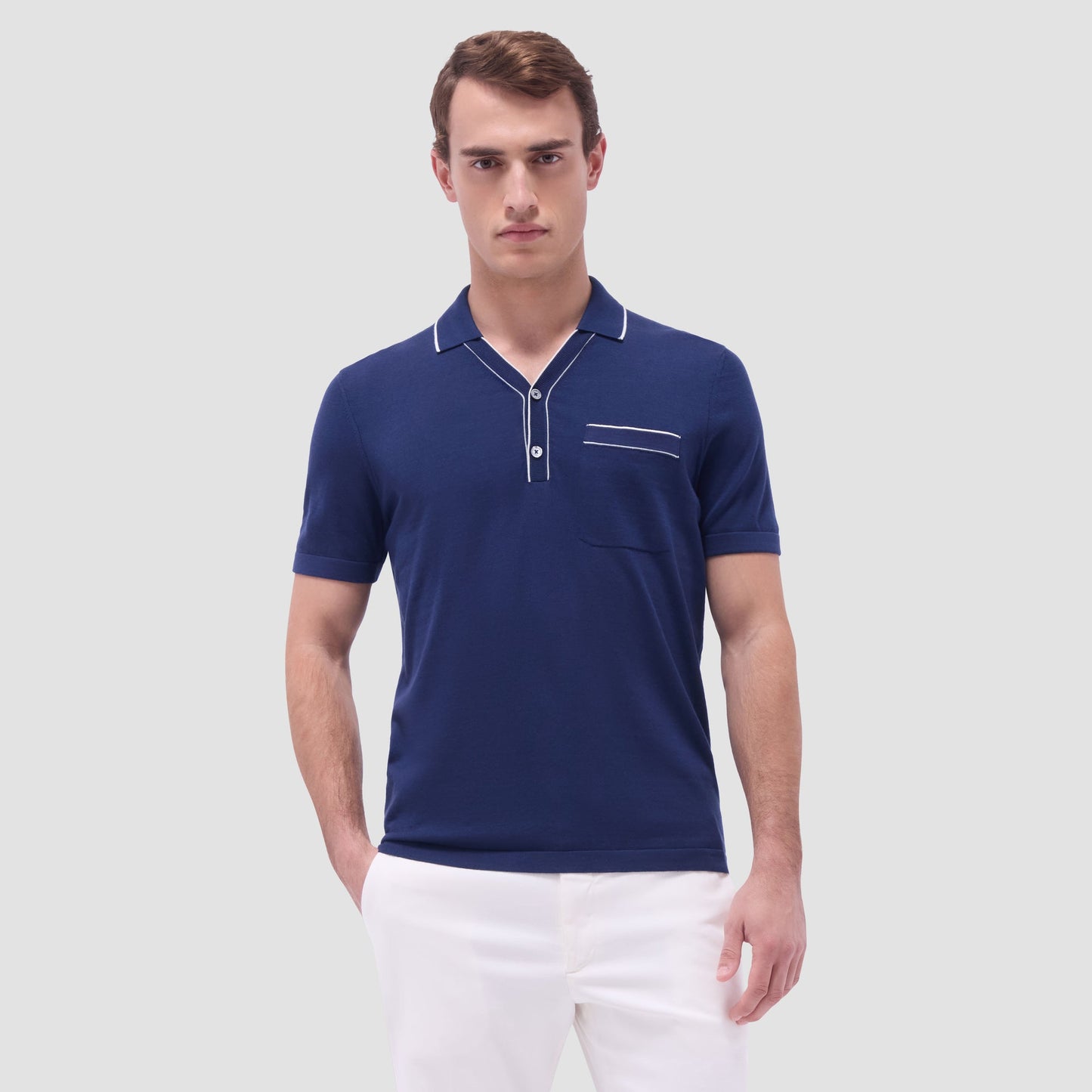 Bugatchi Jersey Knit Short Sleeve Johnny Sweater Navy